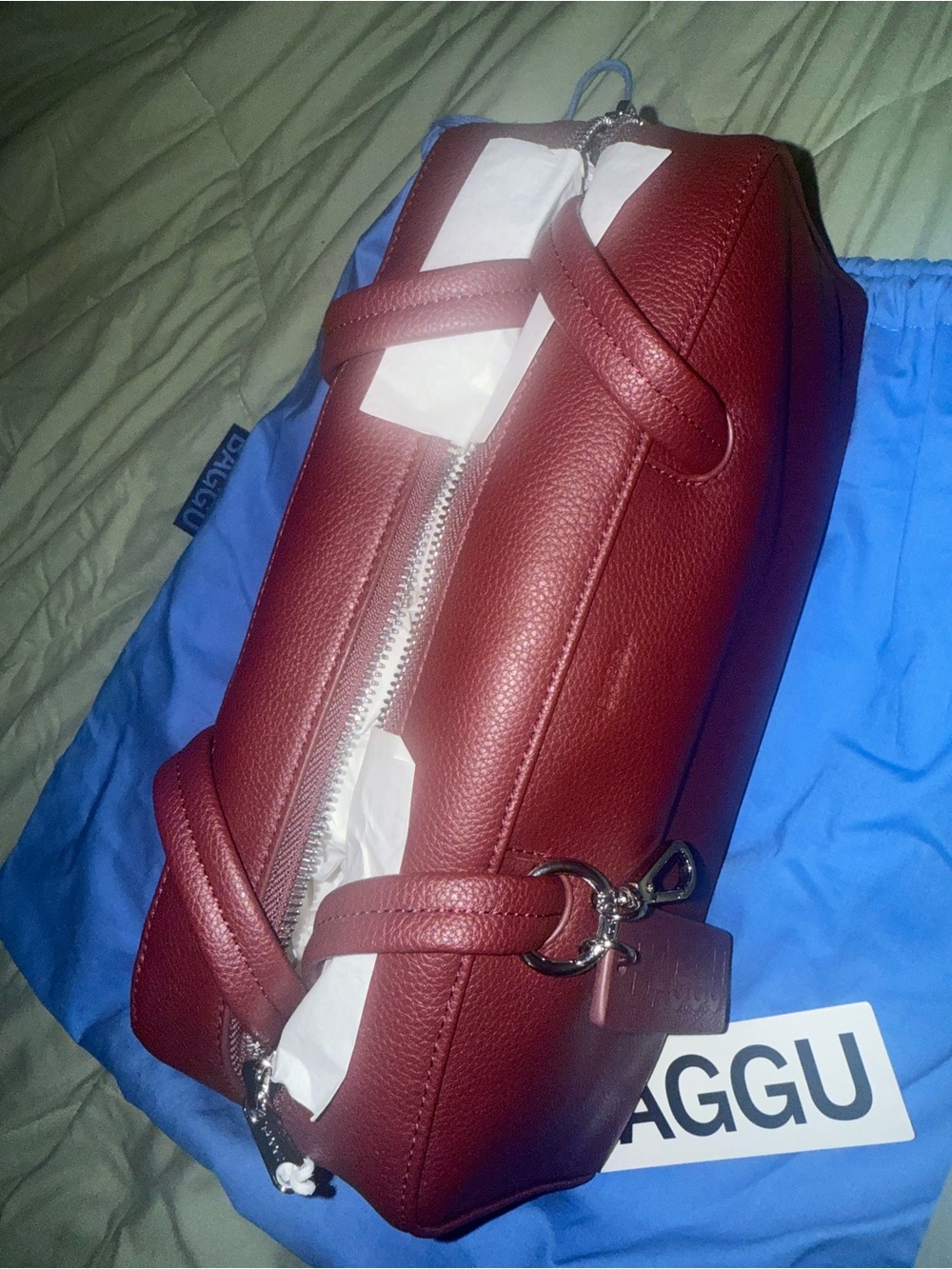 BAGGU Burgundy Pebbled Leather Shoulder Bag - Picture 6 of 8